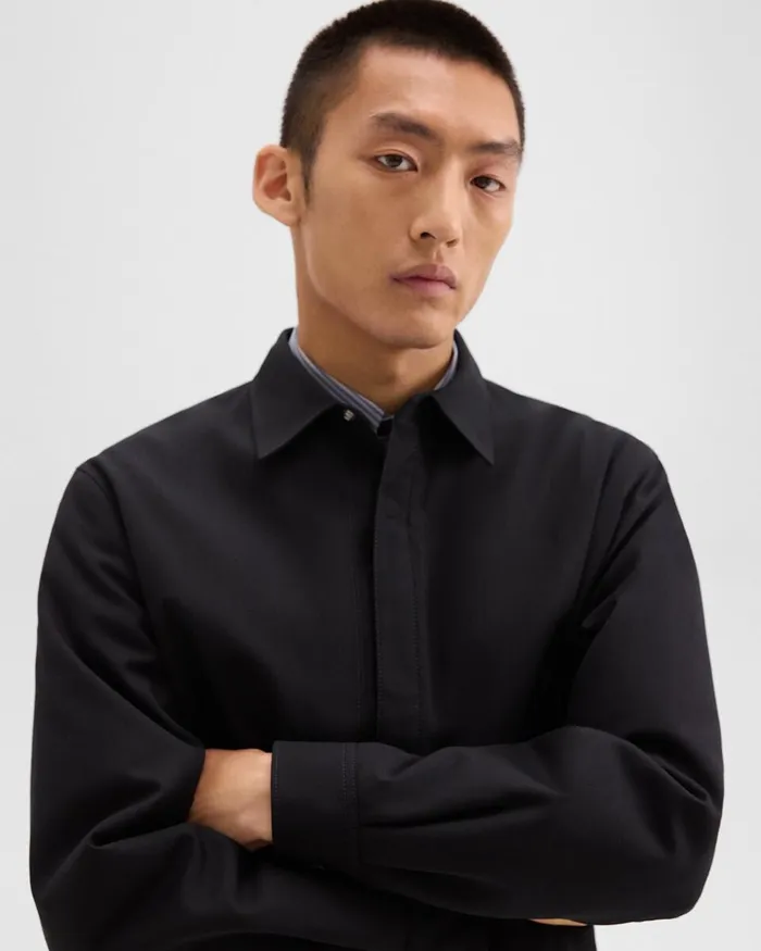 Men Outerwear Theory Coach Jacket In Gabardine Black
