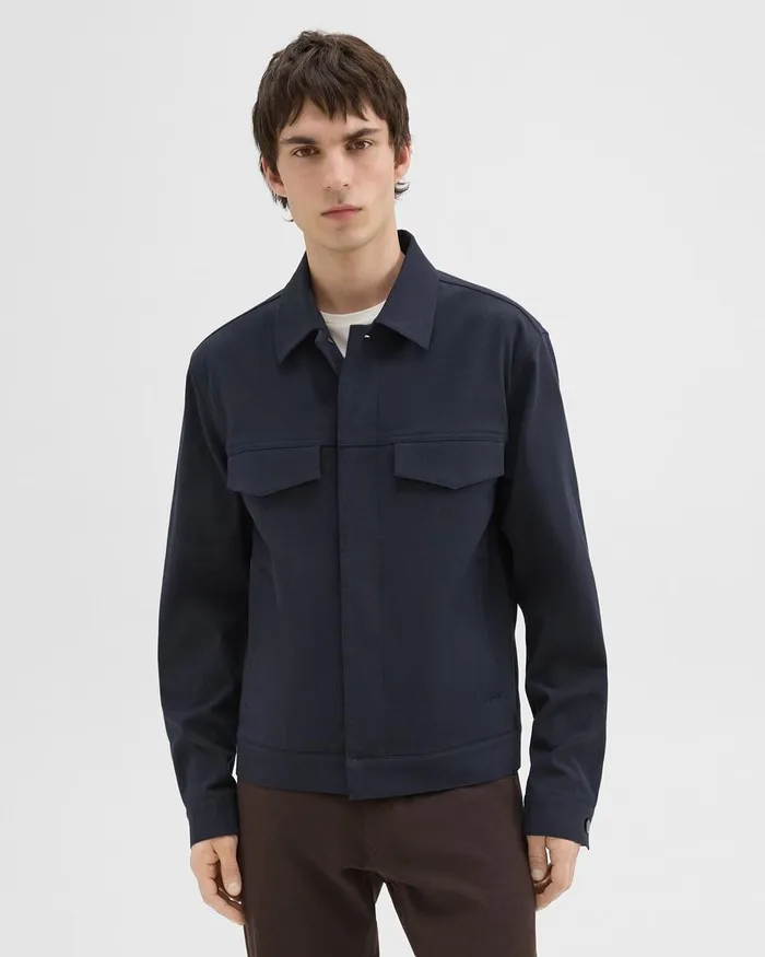 Men Outerwear Theory River Trucker Jacket In Neoteric Twill Dark Navy