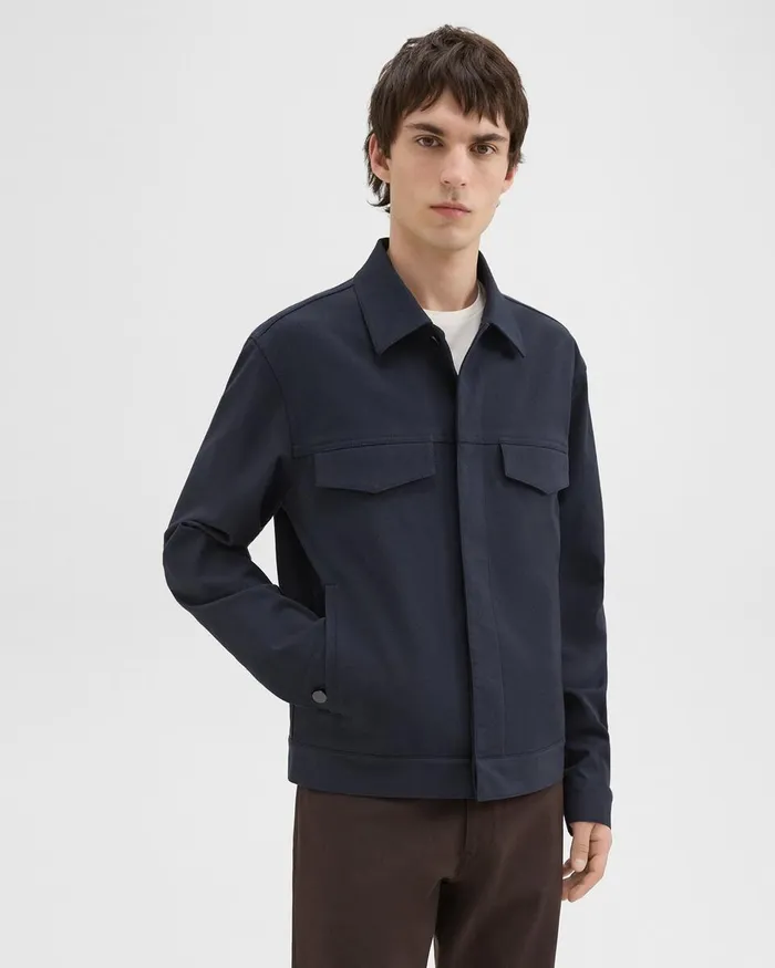 Men Outerwear Theory River Trucker Jacket In Neoteric Twill Dark Navy