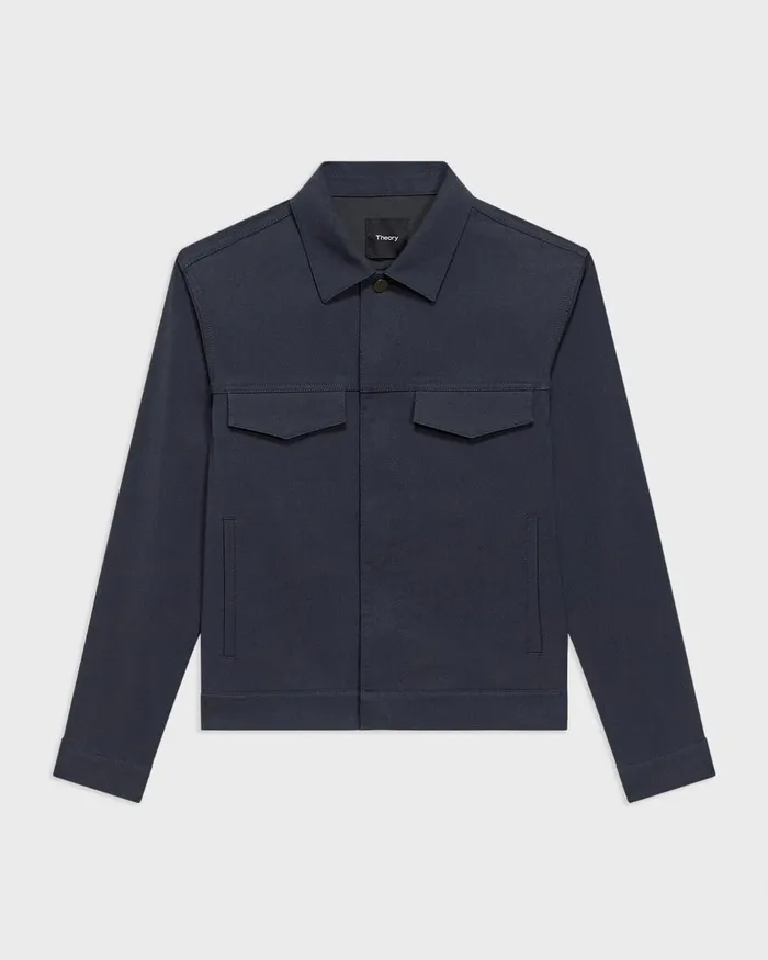 Men Outerwear Theory River Trucker Jacket In Neoteric Twill Dark Navy