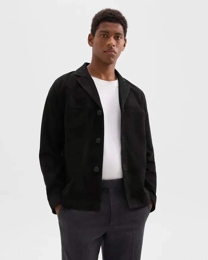 Men Outerwear Theory Straight Blazer In Suede Black
