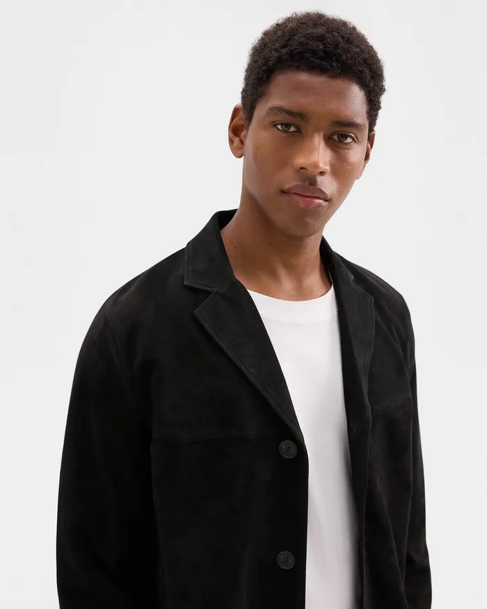 Men Outerwear Theory Straight Blazer In Suede Black