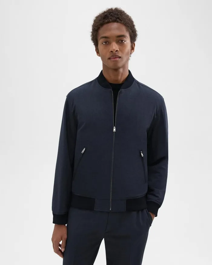 Men Outerwear Theory Tailored Bomber Jacket In Stretch Wool Navy