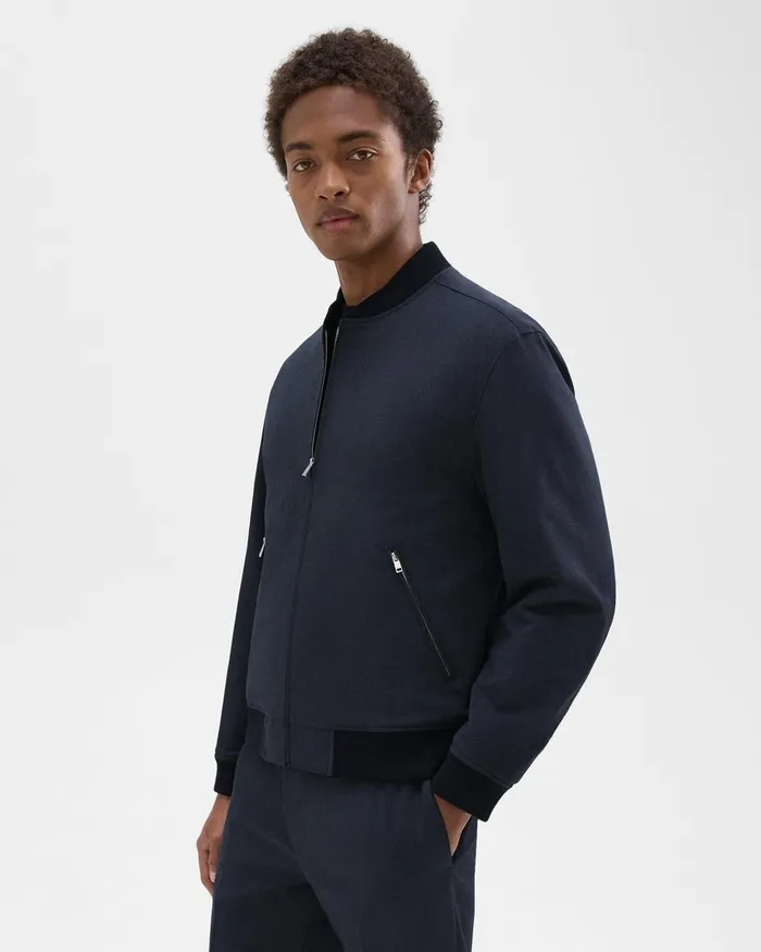 Men Outerwear Theory Tailored Bomber Jacket In Stretch Wool Navy