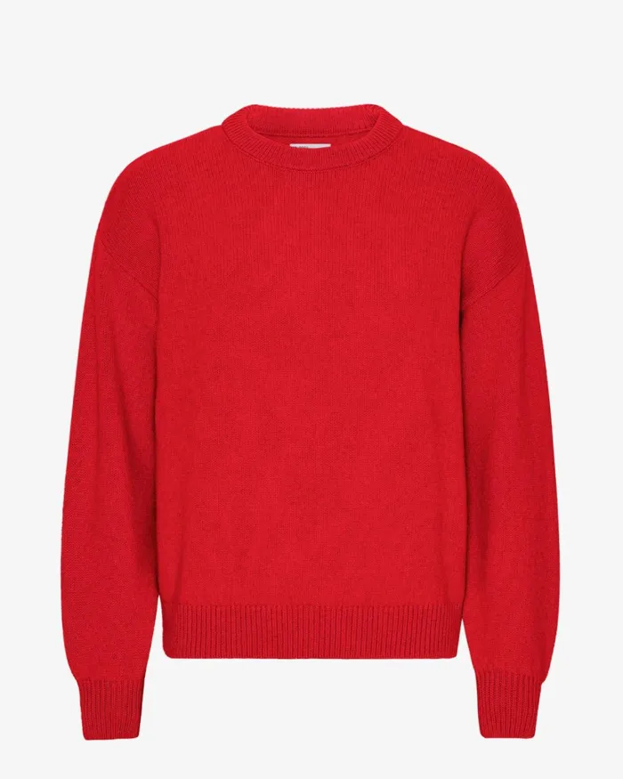Men Oversized Merino Wool Crew Scarlet Red Colorful Standard Knit Sweaters