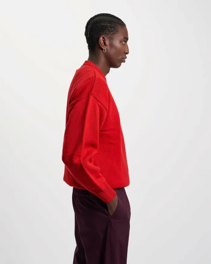 Men Oversized Merino Wool Crew Scarlet Red Colorful Standard Knit Sweaters