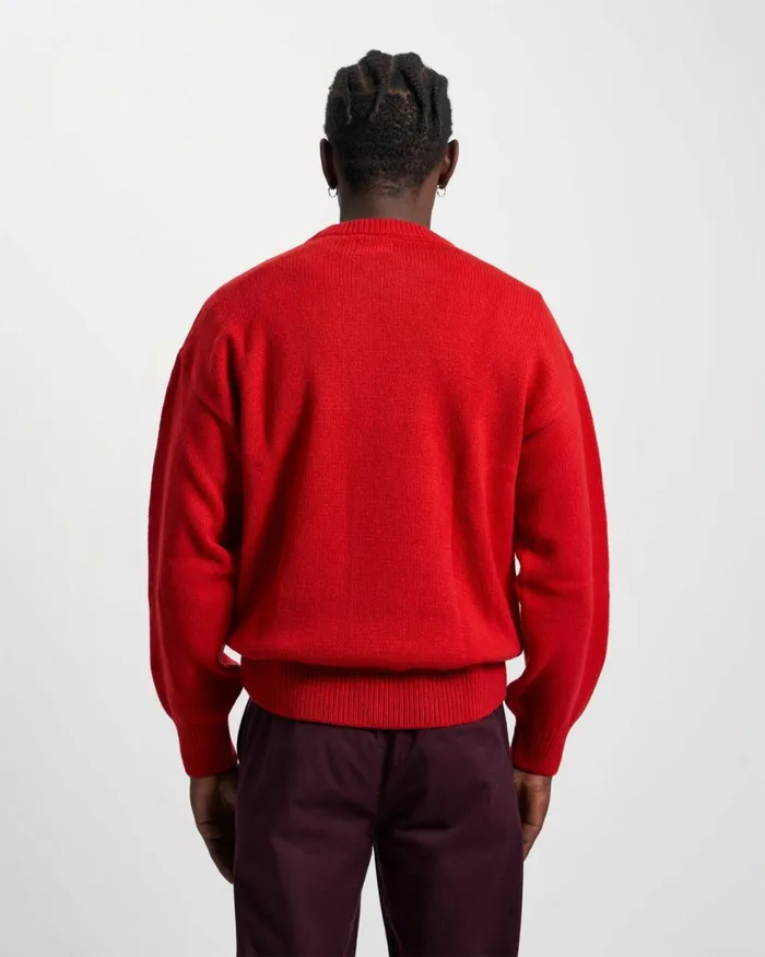 Men Oversized Merino Wool Crew Scarlet Red Colorful Standard Knit Sweaters