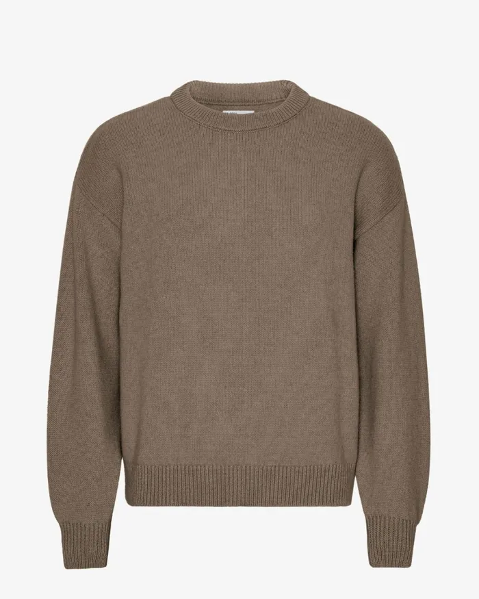 Men Oversized Merino Wool Crew Warm Taupe Colorful Standard Knit Sweaters