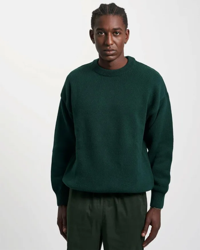 Men Oversized Merino Wool Crew Warm Taupe Colorful Standard Knit Sweaters