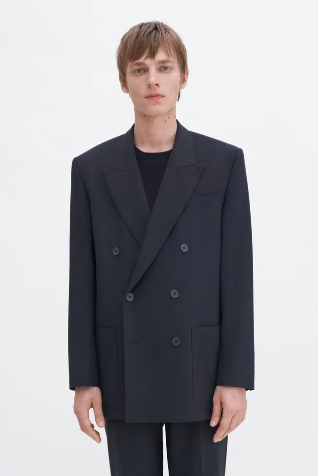 Men Patch Pocket Double Breasted Blazer Black Filippa K Suit Jackets