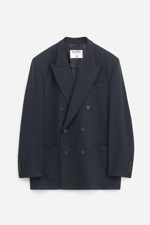Men Patch Pocket Double Breasted Blazer Black Filippa K Suit Jackets
