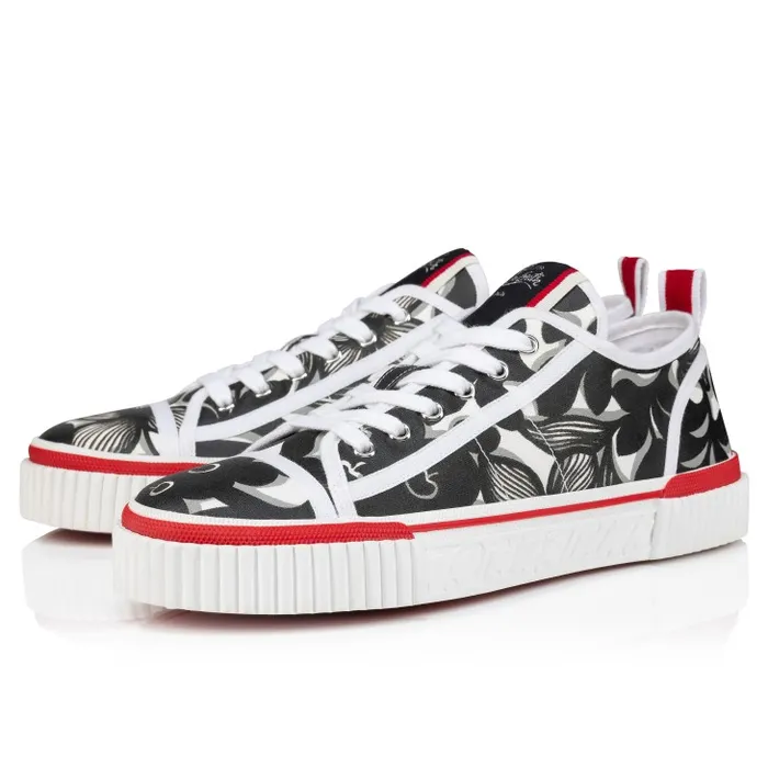 Men Pedro Junior Sneakers 8211 Petunia Printed Fabric 8211 Black Christian Louboutin Sneakers