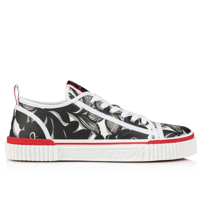 Men Pedro Junior Sneakers 8211 Petunia Printed Fabric 8211 Black Christian Louboutin Sneakers