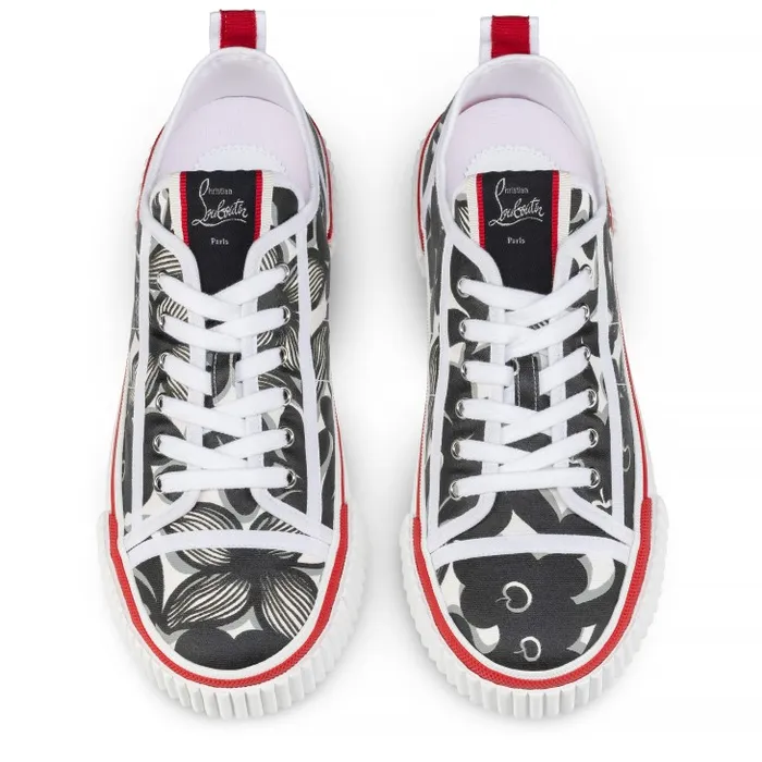Men Pedro Junior Sneakers 8211 Petunia Printed Fabric 8211 Black Christian Louboutin Sneakers