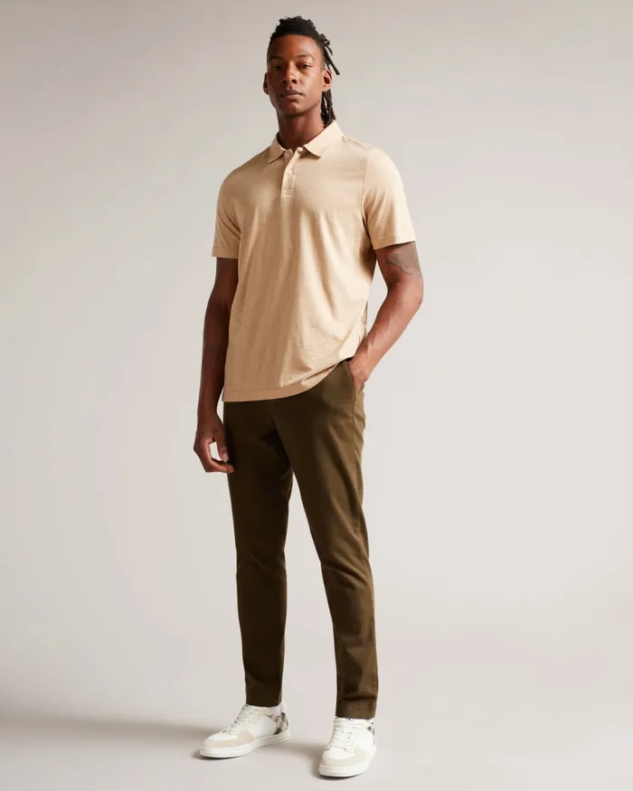 Men POLSDEN 8211 Short Sleeve Cashmere Blend Polo Shirt Camel Ted Baker Polo Shirts