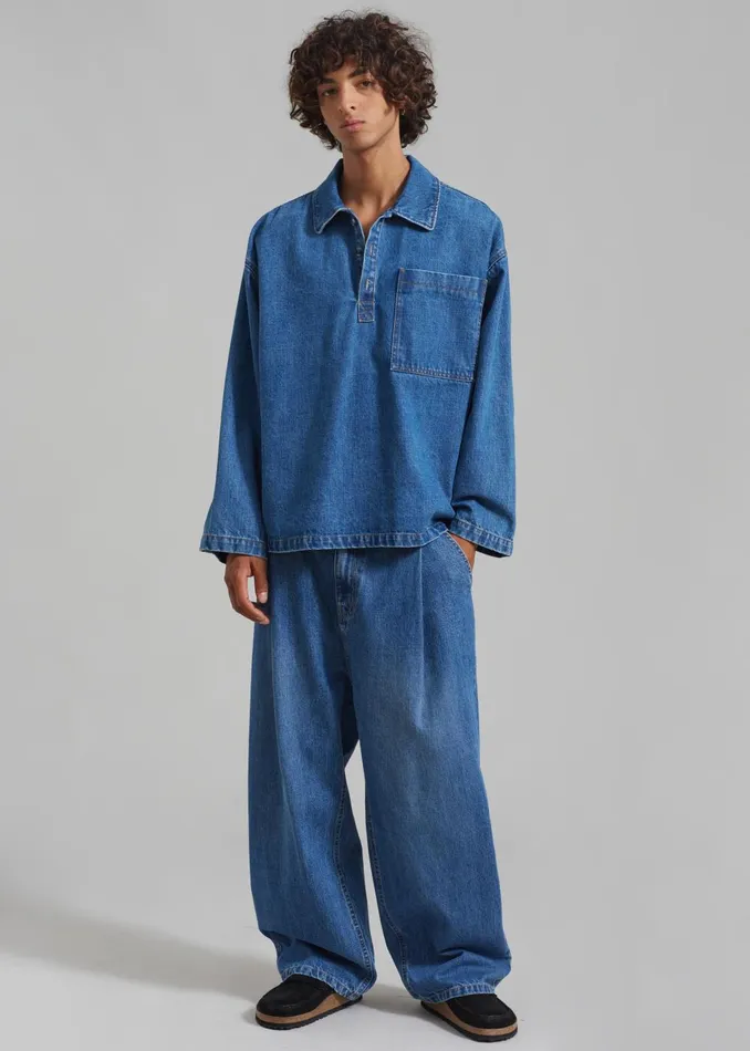 Men Ray Popover Denim Shirt 8211 Medium Wash The Frankie Shop Tops