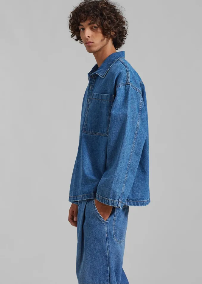 Men Ray Popover Denim Shirt 8211 Medium Wash The Frankie Shop Tops