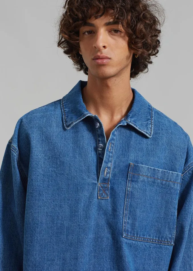 Men Ray Popover Denim Shirt 8211 Medium Wash The Frankie Shop Tops