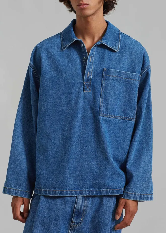 Men Ray Popover Denim Shirt 8211 Medium Wash The Frankie Shop Tops