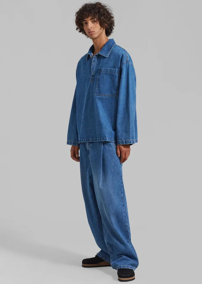 Men Ray Popover Denim Shirt 8211 Medium Wash The Frankie Shop Tops