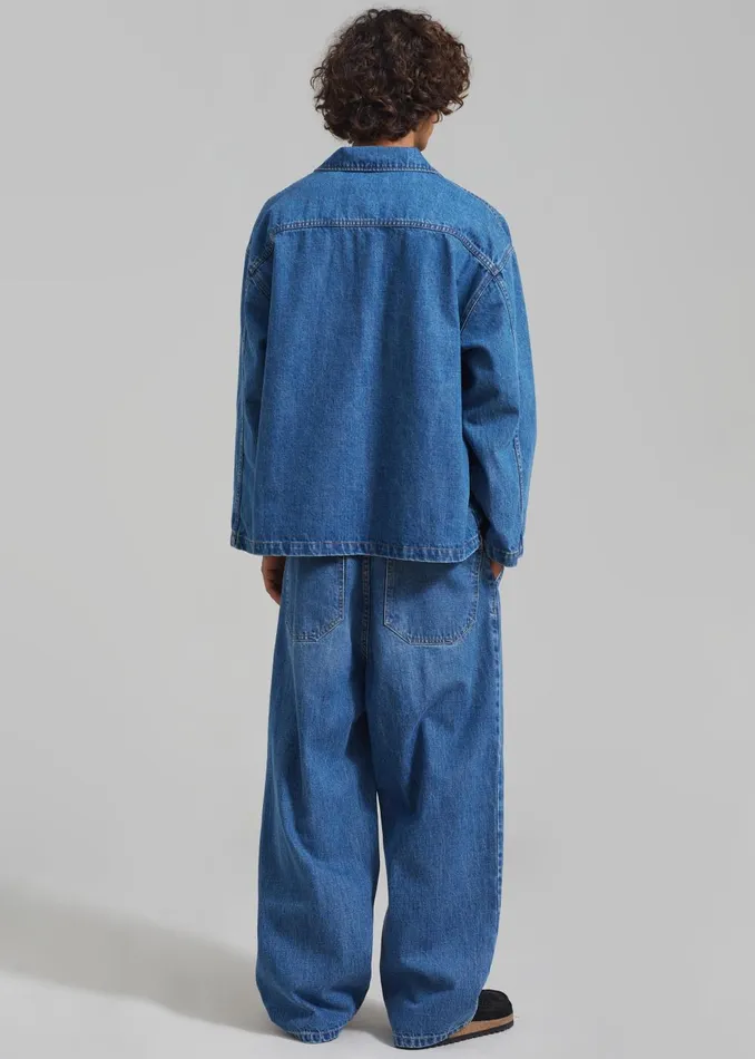 Men Ray Popover Denim Shirt 8211 Medium Wash The Frankie Shop Tops