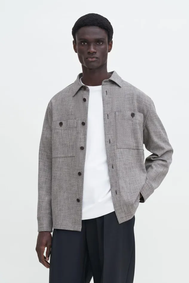 Men Relaxed Viscose Overshirt Ivoryblack Filippa K Overshirts