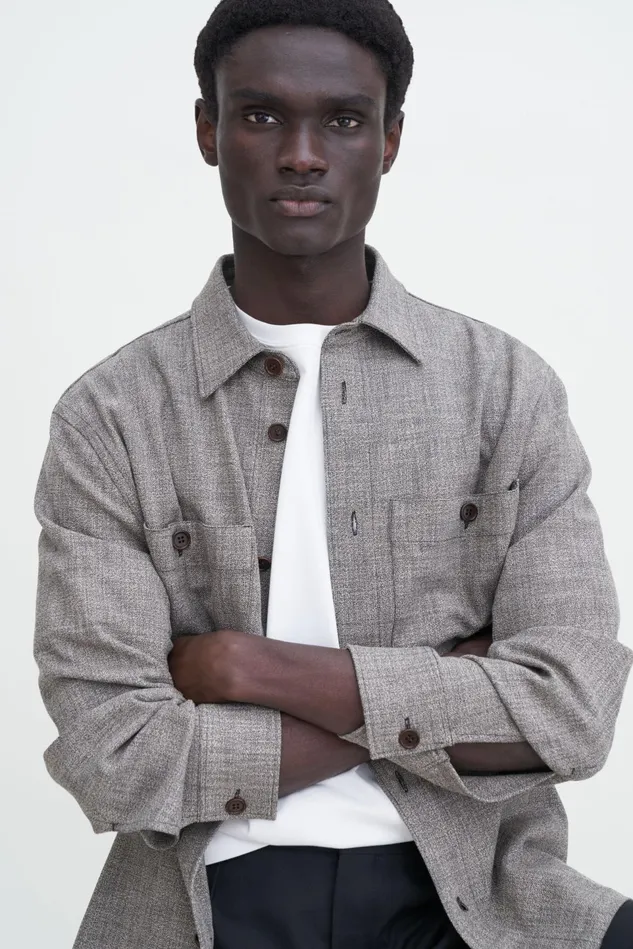 Men Relaxed Viscose Overshirt Ivoryblack Filippa K Overshirts
