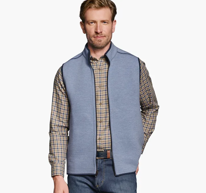 Men Reversible Channel Quilted Vest Light Blue HeatherNavy Coats Jackets and Vests Johnston and Murphy