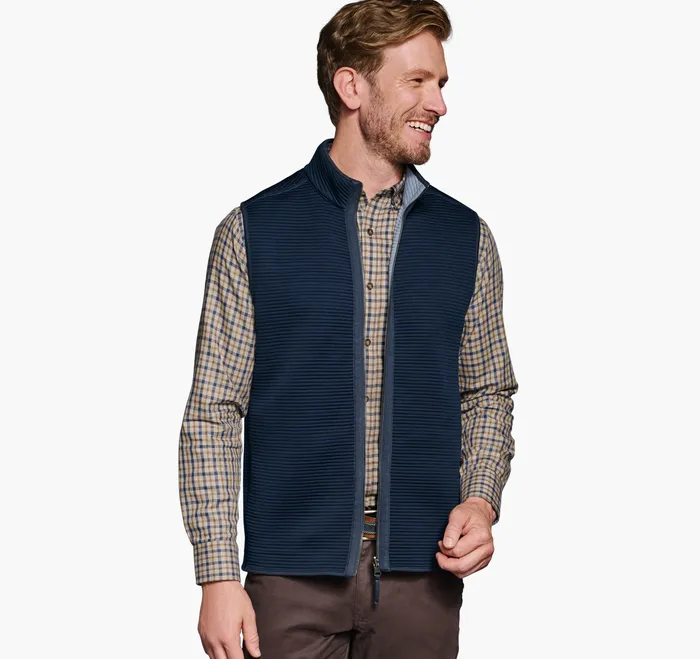 Men Reversible Channel Quilted Vest Light Blue HeatherNavy Coats Jackets and Vests Johnston and Murphy