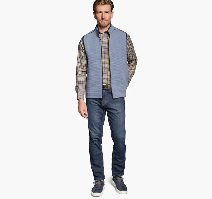 Men Reversible Channel Quilted Vest Light Blue HeatherNavy Coats Jackets and Vests Johnston and Murphy