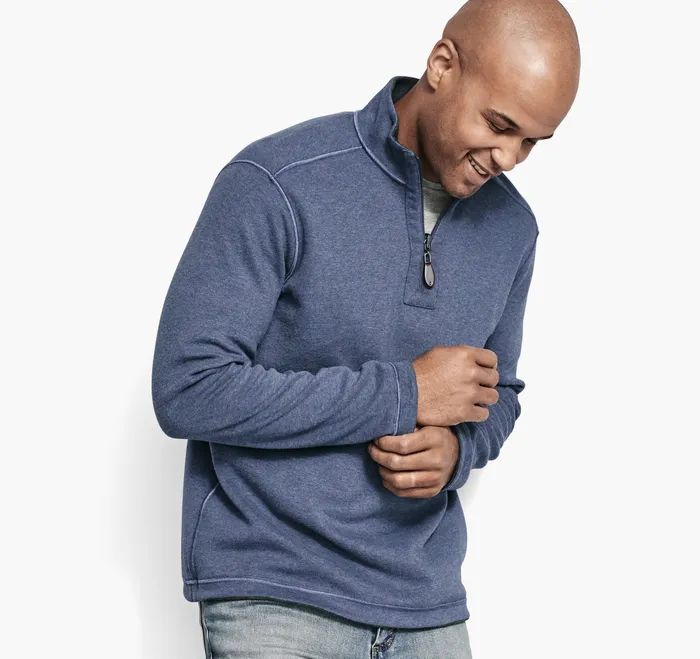 Men Reversible Solid QuarterZip BlueLight Gray Sweaters and Knits Johnston and Murphy