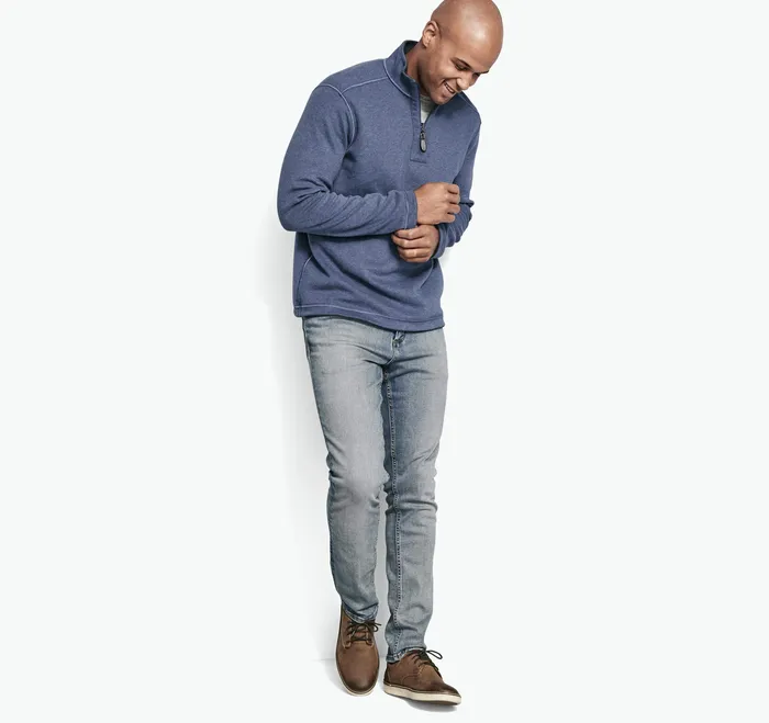 Men Reversible Solid QuarterZip BlueLight Gray Sweaters and Knits Johnston and Murphy