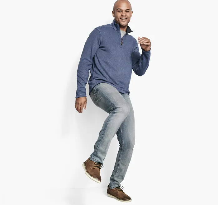 Men Reversible Solid QuarterZip BlueLight Gray Sweaters and Knits Johnston and Murphy