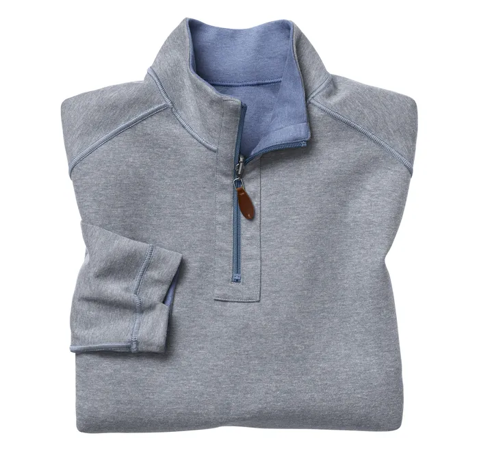 Men Reversible Solid QuarterZip BlueLight Gray Sweaters and Knits Johnston and Murphy