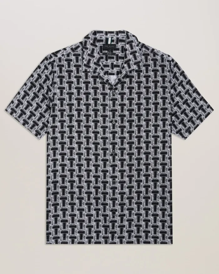 Men RHIN 8211 Short Sleeve Textured T Print Shirt Black Ted Baker Shirts