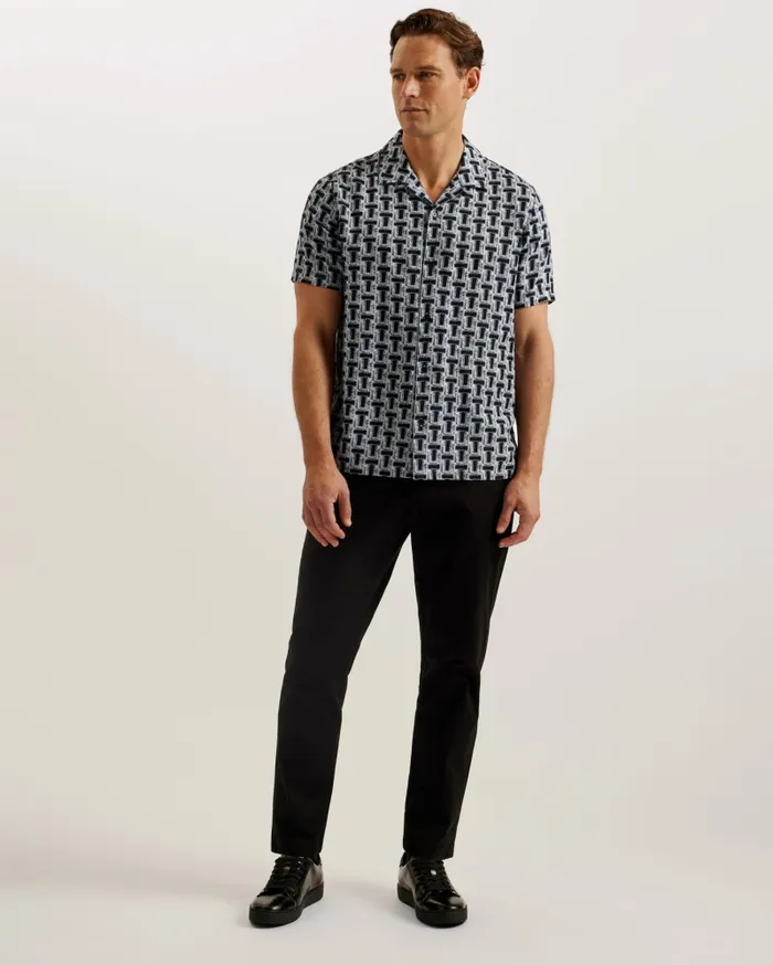 Men RHIN 8211 Short Sleeve Textured T Print Shirt Black Ted Baker Shirts Men RHIN 8211 Short Sleeve Textured T Print Shirt Black Ted Baker Shirts