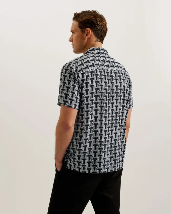 Men RHIN 8211 Short Sleeve Textured T Print Shirt Black Ted Baker Shirts Men RHIN 8211 Short Sleeve Textured T Print Shirt Black Ted Baker Shirts