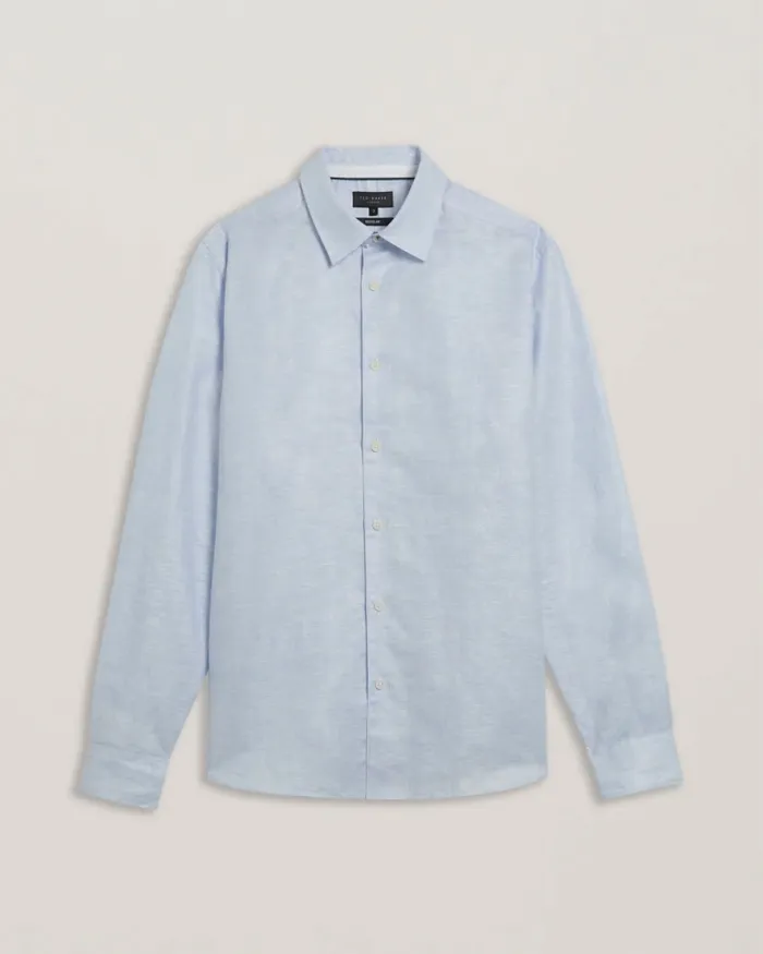 Men ROMEOS 8211 Long Sleeve Linen Cotton Shirt Light Blue Ted Baker Shirts