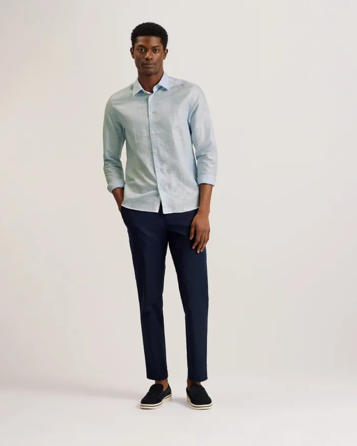 Men ROMEOS 8211 Long Sleeve Linen Cotton Shirt Light Blue Ted Baker Shirts Men ROMEOS 8211 Long Sleeve Linen Cotton Shirt Light Blue Ted Baker Shirts