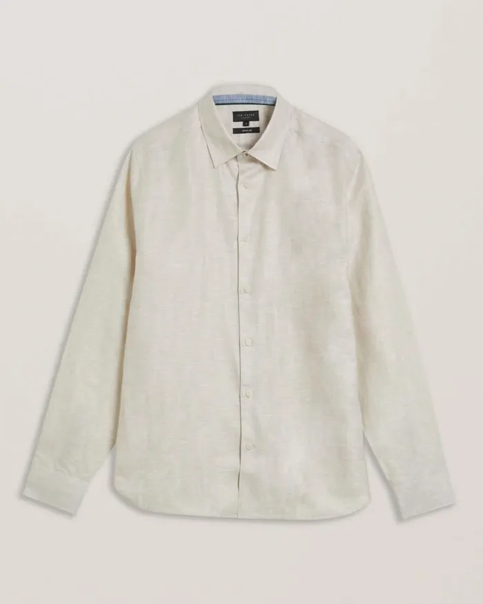 Men ROMEOS 8211 Long Sleeve Linen Cotton Shirt Stone Ted Baker Shirts