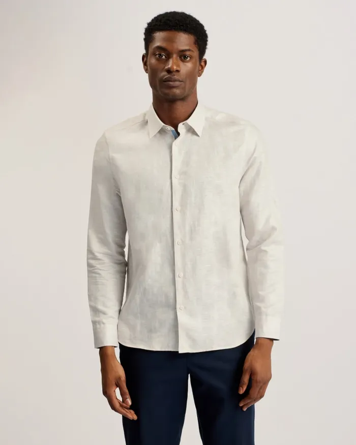 Men ROMEOS 8211 Long Sleeve Linen Cotton Shirt Stone Ted Baker Shirts Men ROMEOS 8211 Long Sleeve Linen Cotton Shirt Stone Ted Baker Shirts