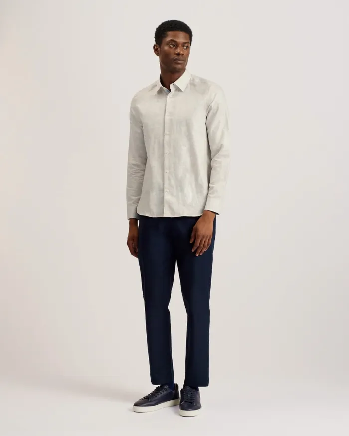 Men ROMEOS 8211 Long Sleeve Linen Cotton Shirt Stone Ted Baker Shirts Men ROMEOS 8211 Long Sleeve Linen Cotton Shirt Stone Ted Baker Shirts