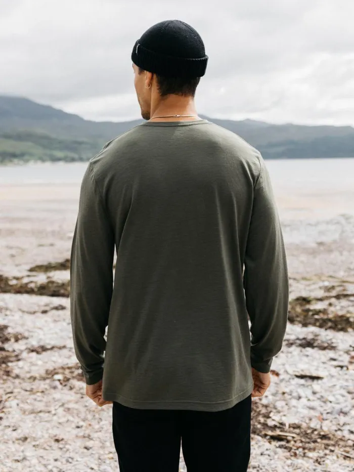 Men Seeker Merino Long Sleeve TShirt Olive Finisterre Base Layers and Underwear Men Seeker Merino Long Sleeve TShirt Olive Finisterre Base Layers and Underwear