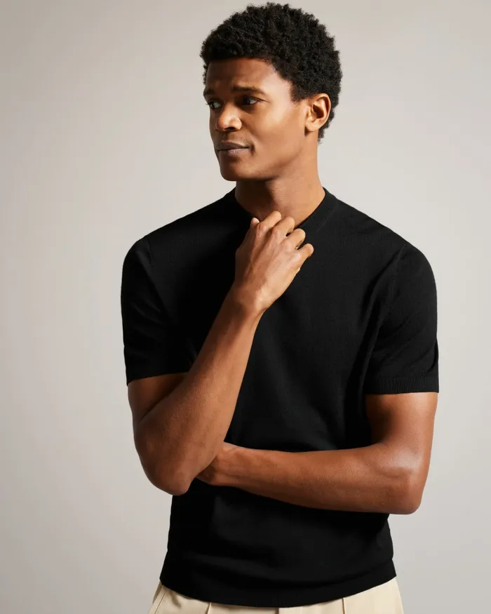 Men SENTI 8211 Short Sleeve Knitted TShirt Black Ted Baker Tops