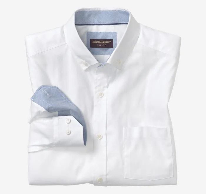 Men Shirts Johnston and Murphy LongSleeve Oxford Shirt White Oxford