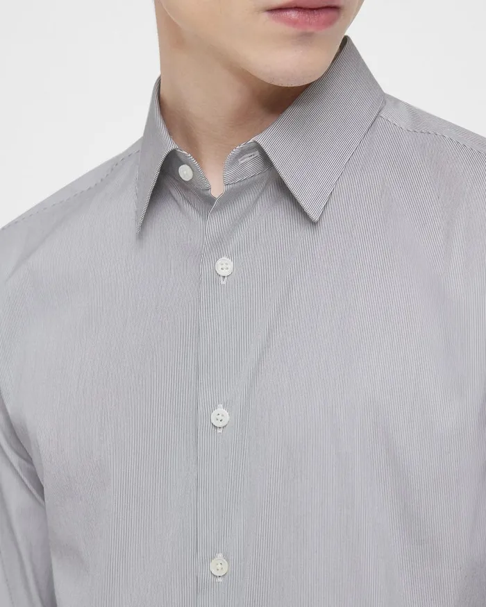 Men Shirts Theory Irving Shirt In Striped Cotton Blend Whitepestle