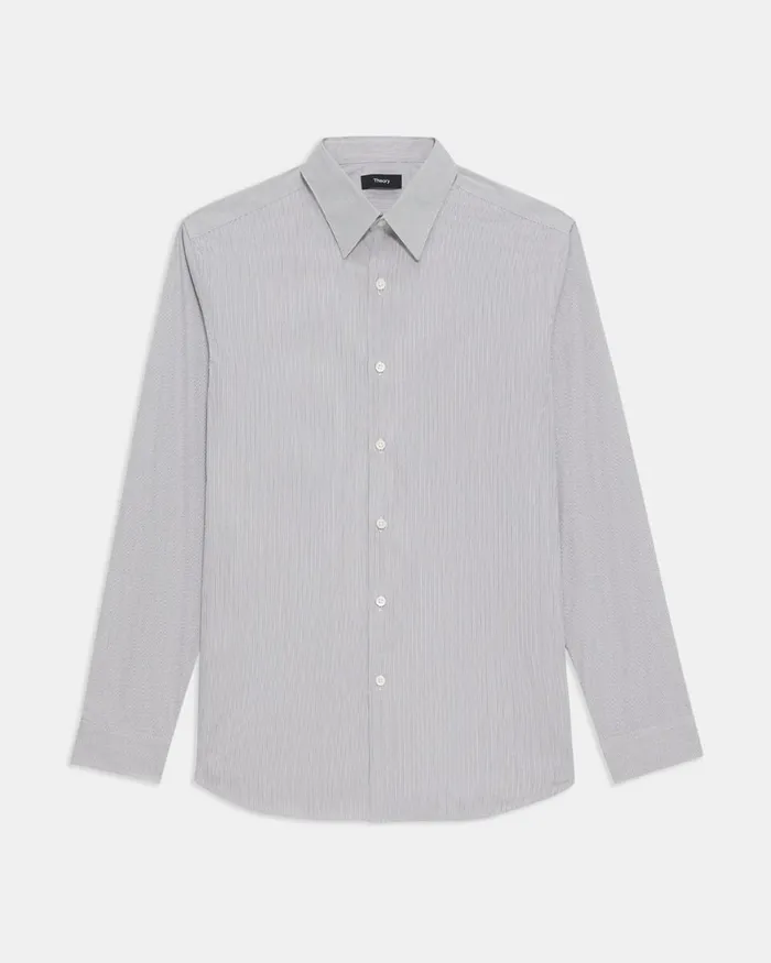 Men Shirts Theory Irving Shirt In Striped Cotton Blend Whitepestle