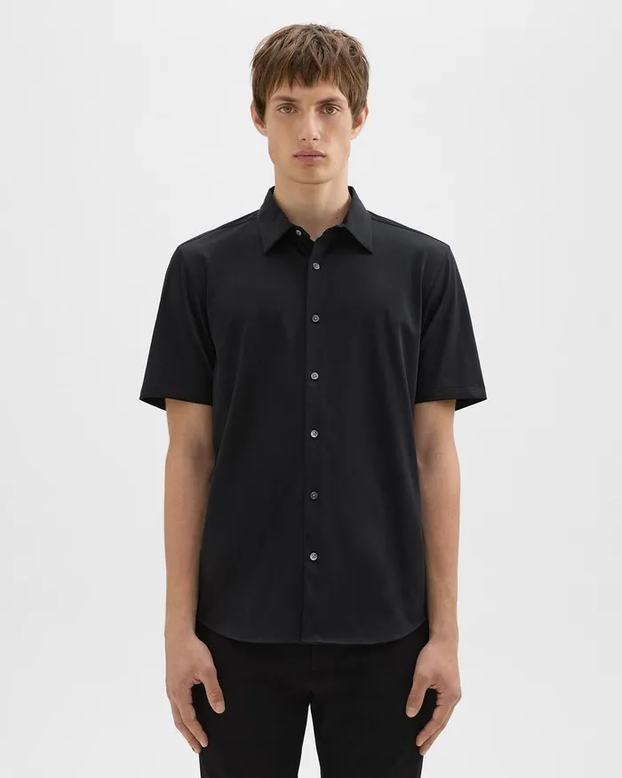 Men Shirts Theory Irving ShortSleeve Shirt In Structure Knit Black