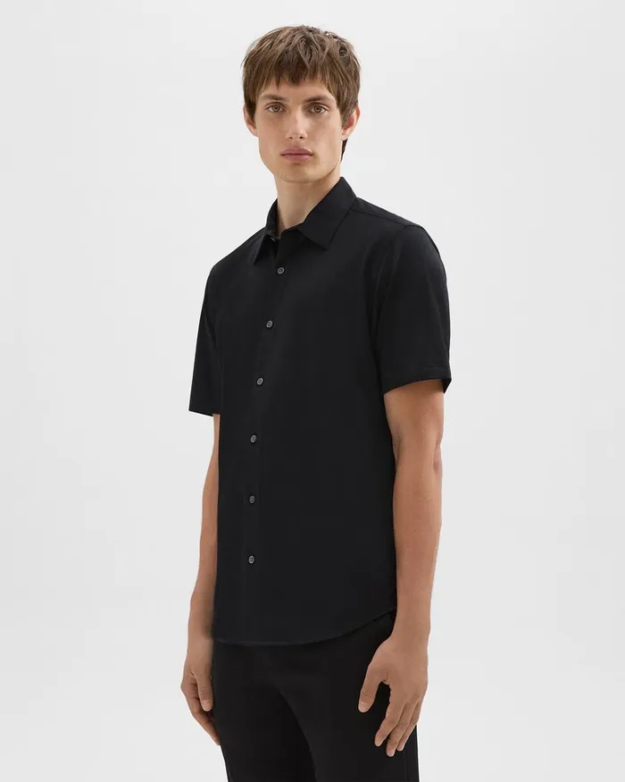 Men Shirts Theory Irving ShortSleeve Shirt In Structure Knit Black