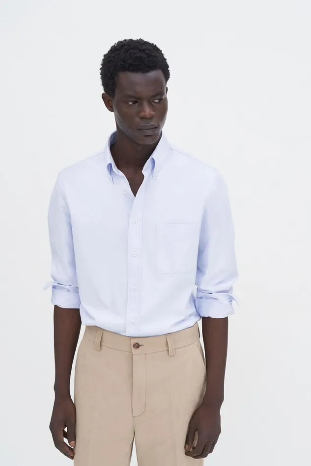 Men Slim Oxford Cotton Shirt Light Blue Filippa K Shirts